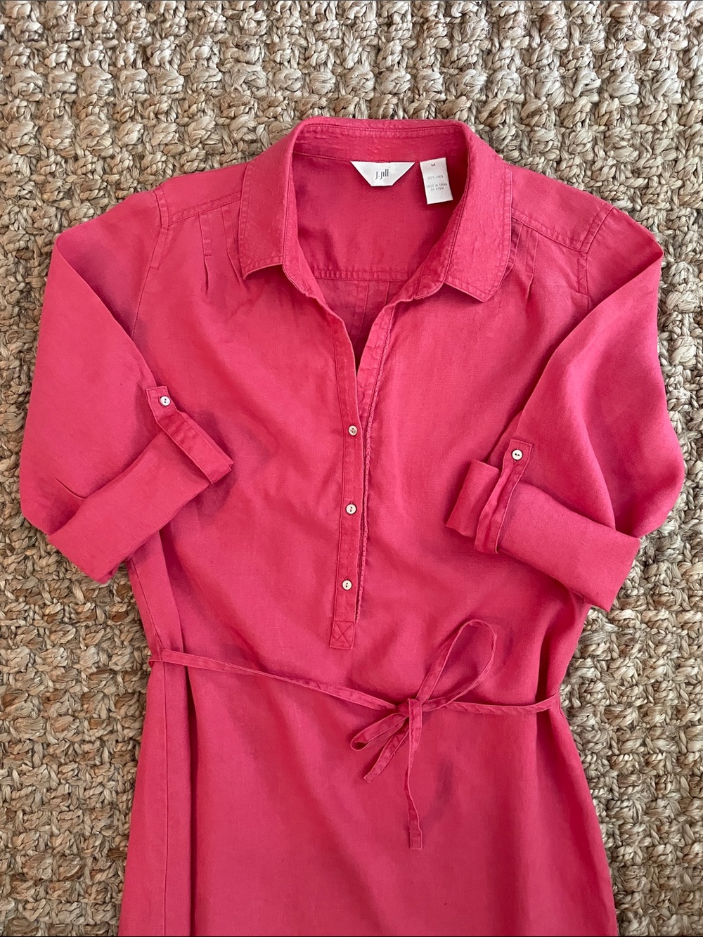 J. Jill 100% Linen Coral Blush Belted Shirt Dress Medium M - Picture 4 of 11